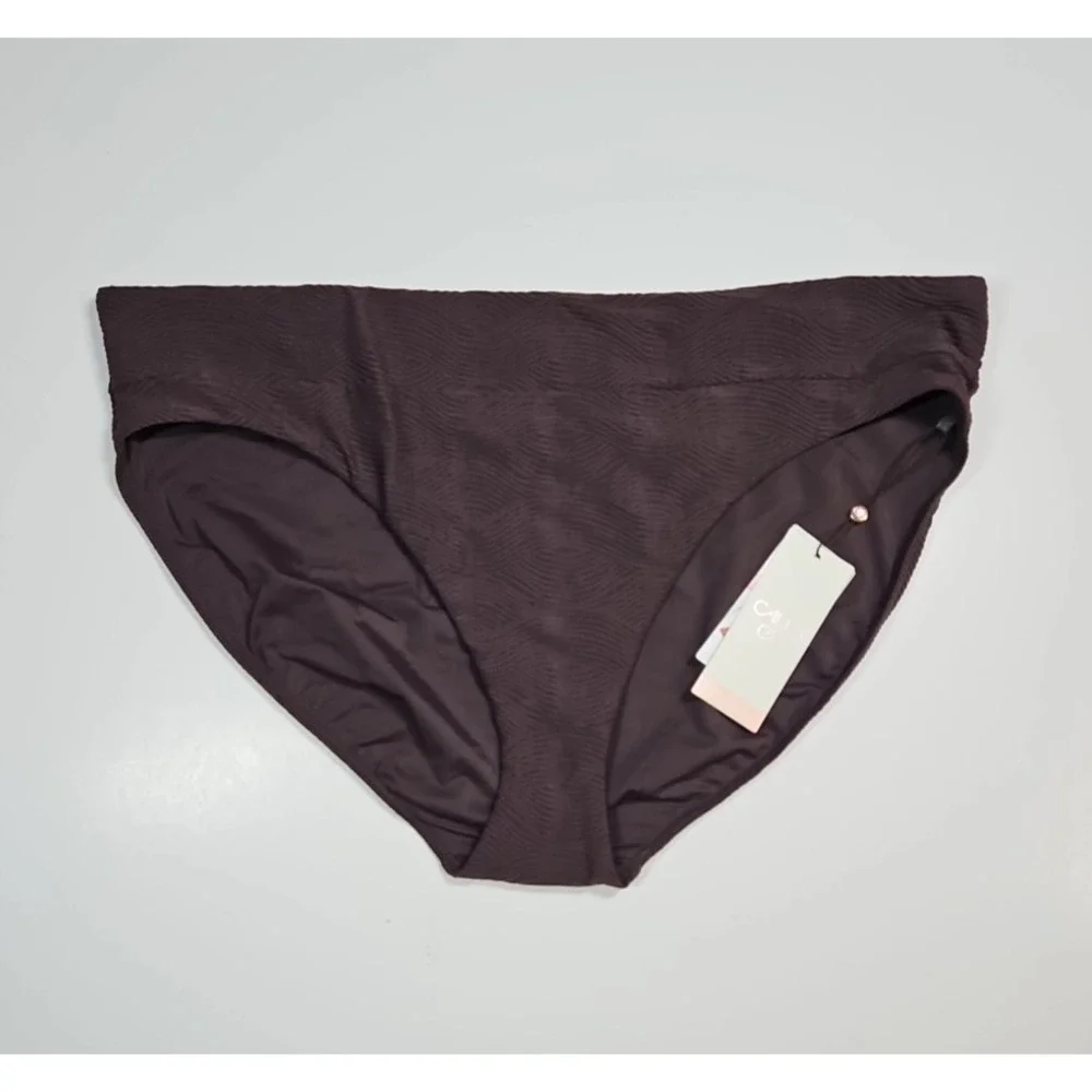 Calia Womens Dark Brown Waves High Leg Bikini Swim Bottoms Size XXL NWT